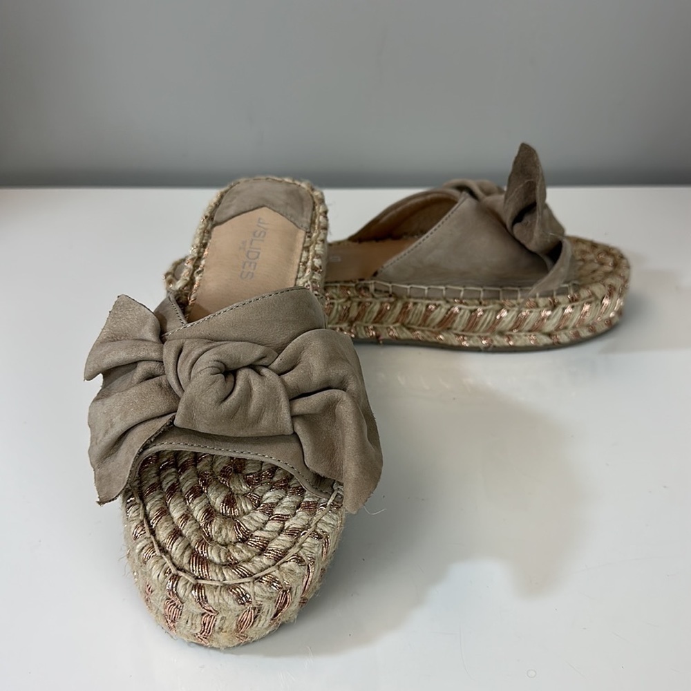 J/Slides Ritsy Taupe Bow Espadrille Platform Sandals Size 8.5